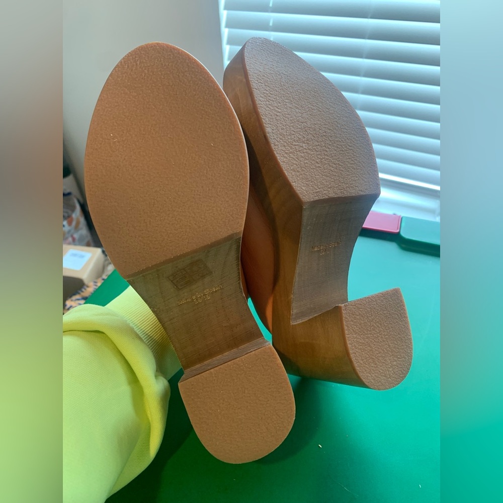 Free People Suki Peach Leather Chunky Platform Slip On Mule Clogs size 39.5 - Picture 6 of 9